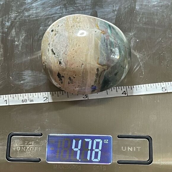 Ocean Jasper palm stone crystal natural druzy white yellow red banding banded gr - Picture 7 of 9